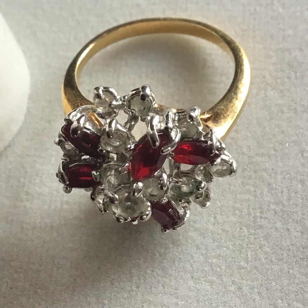 Gold plated Garnet & cubic zirconia ring 8.5